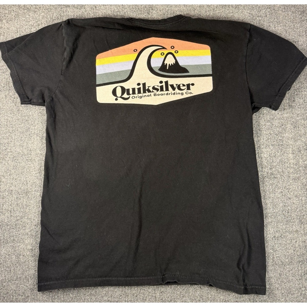 Quiksilver Mens Medium Black Graphic T Shirt Surf Wave Logo Back Print Regular